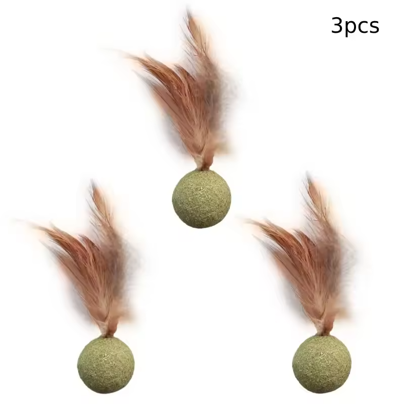 Katzenminze-Ball mit Feder – essbares Katzenspielzeug zur Zahnpflege & Beschäftigung – Bild 3