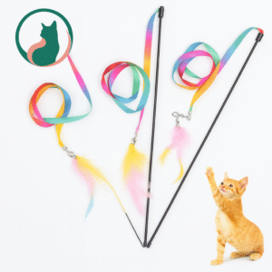 Simulation Feder Interaktive Katze Spielzeug Satin Band Glocke Katze Stick Spielzeug
